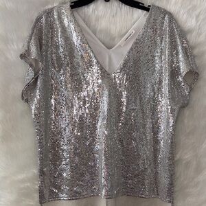 Glamorous Silver Sequin V-Neck Blouse